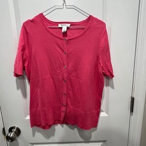 White House Black Market‎ Womens Short Sleeve Button Front Cardigan Pink Large